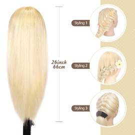 TopDirect Training Head 66cm/26 inch 70% Real Hair Cosmetology Hairdressing Mannequin Manikin Dummy Head Doll with Table Clamp Holder + Braid Set + 8 PCS Rainbow Colored Hair Extensions Wig Pieces