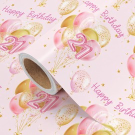 WRAPAHOLIC Girl 21st Birthday Wrapping Paper - Mini Roll - 17 Inch x 16.5 Feet - Balloons and Happy Birthday Wrapping Paper Perfect for Girls, Party, Holiday