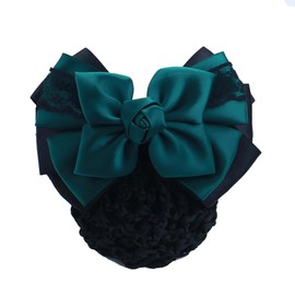 Rose Bowknot Hair Bun Clip Elastic Bowknot Hair Clips Bow Knot Hair Snood Net Professional Hair Bun Cover Hair Accessories for Women(Green)