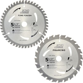 Echo Corner 5-1/2" (5/8" Arbor) Circular Saw Blades 48Tooth+24Tooth, Heavy Duty Combo Pack Carbide TCT Fine Cut Fine Finish Crosscut Framing Ripping Wood Plywood MDF Plastic Veneer Lumber Laminate