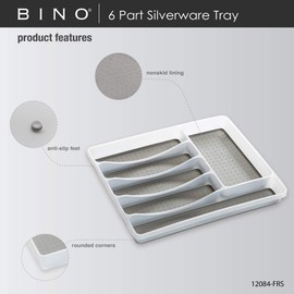 BINO 5-Slot Silverware Organizer - Frosted, Small - Utensil Drawer Organizer with Soft Grip Lining