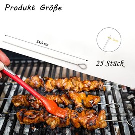Barbecue Skewers, Stainless Steel, Pack of 25, Kebab Skewers, Stainless Steel, 25 cm, Barbecue Skewers, Meat Skewers, Stainless Steel, Reusable BBQ Grilling, Grill Accessories (25)