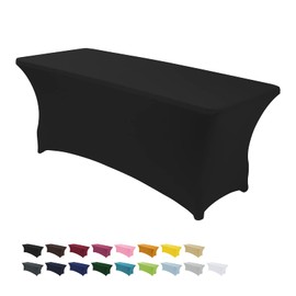 Asnomy Table Cloths Rectangle 60 x 120 4Ft Spandex Party Fitted Table Covers for 4 Foot Tables Rectangle Tables Cloths in Bulk for Wedding(Black