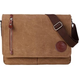Vintage Canvas Satchel Messenger Bag for Men Women,Travel Shoulder bag 13.5" Laptop Bags Bookbag (Coffee) - Color: Coffee