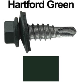 14 x 7/8" Hartford Green - Stitch Tek Metal to Metal Type #1 Roofing Screws - Hex Washer Head - Drill Point - 9/16" EPDM Washer. 1 x 250 Count Bag - 250 Screws