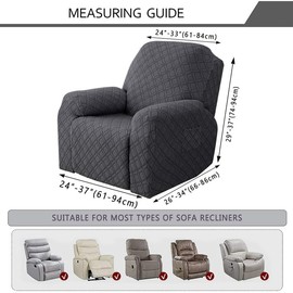 Elehealthy Recliner Chair Cover Stretch Recliner Sofa Slipcover 4-Pieces Recliner Cover 1 Seater Couch Protector Soft Furniture Protector Cover with Elastic Bottom/Side Pocket (F-Dark Gray)