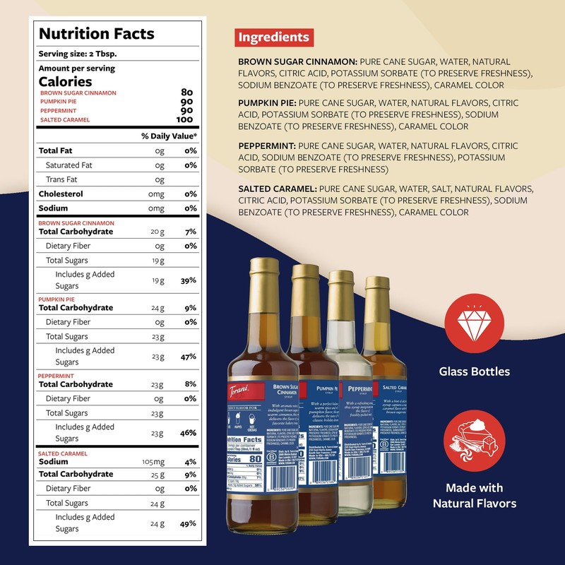 Torani Coffee Syrup, Pumpkin Pie, Brown Sugar Cinnamon, Salted Caramel,