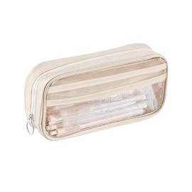 YQkangzhu Big Capacity Pencil Pen Case, Pencil Case Pen Pouch, Double Layer Transparent Cosmetic Pouch, Clear PVC Zipper Storage Bag, Portable Large Capacity Marker Pouch, Aesthetic School Makeup Bag