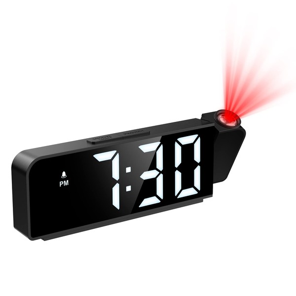 KeeKit Digital Projection Alarm Clock, Electronic LED Alarm Clock with 7.9in Large Display, Digital Desktop Clock with 180° Projector, 3 Adjustable Brightness