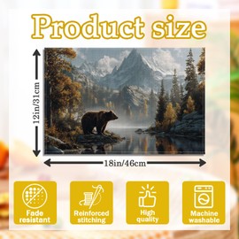 Bear Forest Mountain Placemats Set of 6, Rustic Wild Animal Linen Place Mats Farmhouse Washable Stain Resistant Table Mats for Home Party Kitchen Dining, 12x18 Inch