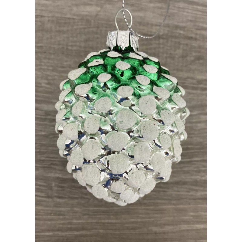 Macy Holiday Lane Green & Silver Pine Cone Glass Ornament
