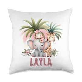 LAYLA Name Baby Girl Safari Animal Theme Decor Gifts Throw Pillow