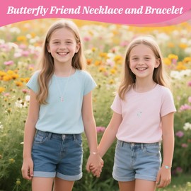 SwirlColor Best Friend Necklace and Bracelet 4Pcs, Butterfly Necklace Bff Bracelets for 2 Girls Friendship Gifts for Teen Graduation Birthday