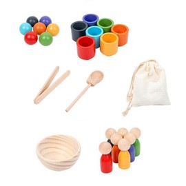 MagiDeal Bälle in Tassen, Montessori-Spielzeug, Früherziehungsspielzeug, Brettspiel, Holzspielzeug, Feinmotorik für Kleinkinder, Baby, Vorschule, sensorisches, 7 Farben