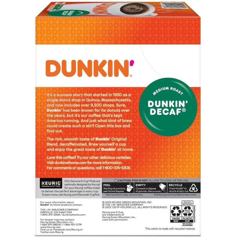 Dunkin' Donuts Decaf Keurig Single-Serve K-Cup Pods, Medium Roast, 22