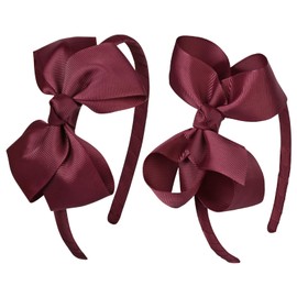 DEEKA 2 PCS 4" Burgundy Bow Headband Grosgrain Ribbon Hair Bows for Toddlers Hair Band Accessories for Little Girls Kids Set of 2 -Burgundy