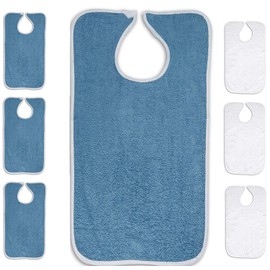 Personal Touch Deluxe Terry Adult Bibs with Closure, 100% Cotton, 6-Pack Size 18X30 (3 Blue 3 White)