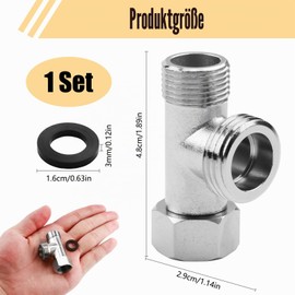 3 Way Valve T-Piece Brass - Toilet Connection Valve 3/8 Inch Straight & 1/2 Inch Sideway, 3/8 T Piece Water Connection, Robust T Adapter for Toilet Tank, Washing Machine, Shower Tap, Bathroom & Kitchen (Pack of 1)