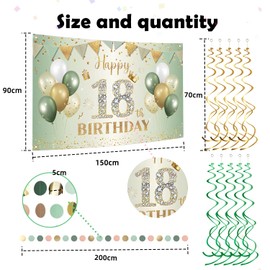 Sage Green 18th Birthday Banner, Green Happy Birthday Banner for Photography Backdrop, Birthday Decorations with Green Birthday Balloons, Perfect Party Decorations for Photos, for Girls Boys