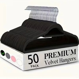OrganiMax Velvet Clothes Hangers – Non-Slip Flocked Coat Hangers with Swivel Hook, Closet Space Saving