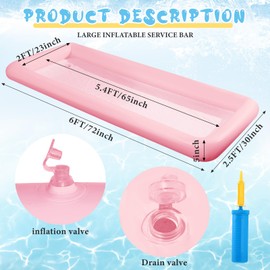 Halloscume Large Inflatable Serving Bar 72 x 30 x 5'' Inflatable Ice Serving Buffet Bar Inflatable Cooler Ice Buffet Salad Serving Trays with Drain Plug for Pool Outdoor Party Picnic(Pink,1 Pack)