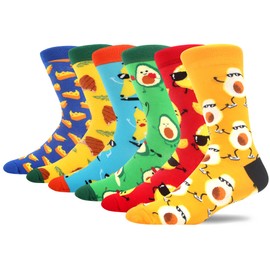 MAKABO Colorful Funny Men's Crew Socks, 6 Pairs Fruit and Food Pattern, 7-12