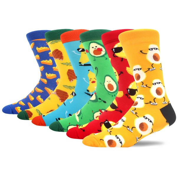 MAKABO Colorful Funny Men's Crew Socks, 6 Pairs Fruit and