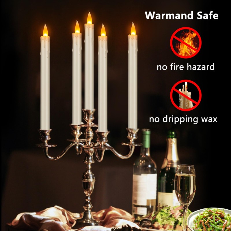 wemarry Flameless Taper Candles Realistic Flickering Flame, Battery Operated, Remote
