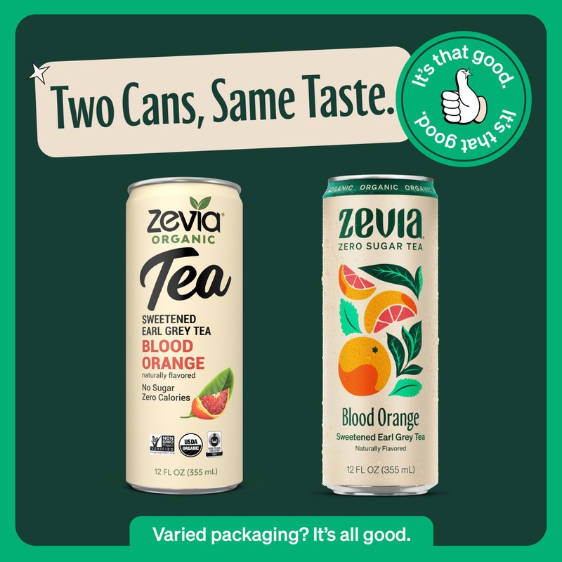 Zevia Zero Sugar Tea, Earl Grey Tea Blood Orange, 12