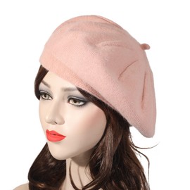 ZLYC Women's Beret Classic French Beret Plain Warm Beret, Plain Pink