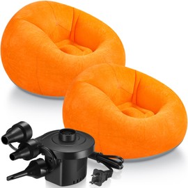 Realspring 2 Pcs Bean Bag Chairs for Adults Kids Inflatable Chairs with Electric Air Pump Blow up Chair Inflatable Lazy Sofa Folding Portable Inflatable Chair for Living Room Bedroom(Orange)