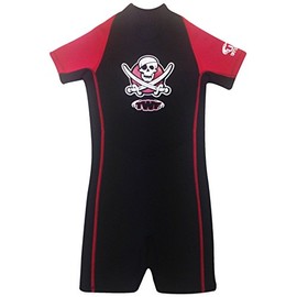 TWF KIDS SHORTY WETSUIT SHORTIE CHILDS CHILDRENS BOYS GIRLS UV SWIM SUN WET SUIT PIRATE SEAHORSE (Red Pirate, 2-3 Years)
