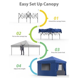 Garvee 10x10 Pop Up Canopy Tent Outdoor Canopy One-Person Set Up Heavy Duty Commercial Instant Tent Shelter, 4-Sidewall+Blue