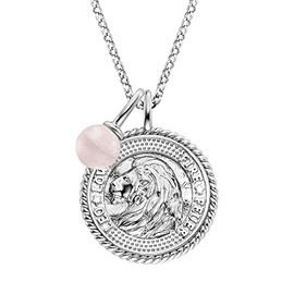Engelsrufer Women's Necklace Made of Sterling Silver and Zodiac Sign Leo Pendant – Set with 4 Zirconia Stones and a Rose Quartz Stone Pendant – Length: 50 cm, Sterling Silver, No Gemstone