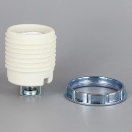 Lamp PORCELAIN THREADED SKIRT SOCKET E-26 WITH 1/8IPS HICKEY NEW 20085G