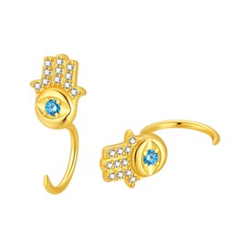 Protection Eye of Horus/Cross/Celtic Knot/Hamsa Hand/Evil Eye Dainty Half Hoop Earrings Huggie Hoops Earrings 925 Silver/18K Gold/Black Gun Plated Piercing Stud Earrings for Women Girls, Yellow Gold