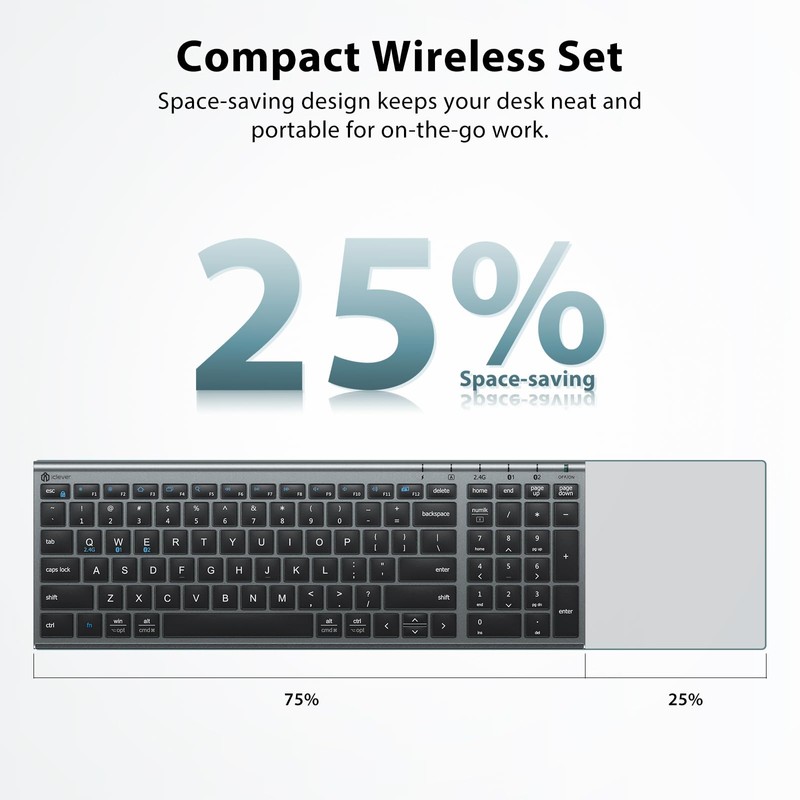 iClever DK05 Bluetooth Keyboard and Mouse Combo - 2.4G Wireless