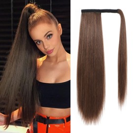 PARXITN Clip-In Ponytail Hairpiece, 50 cm, Long, Wavy Synthetic Hair Extension for Women, Chestnut Brown