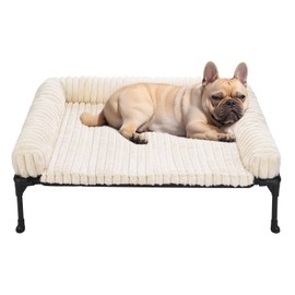 Veehoo Cooling Elevated Dog Bed Add Removable Fluffy Plush Pillow Cushion, 35" x 22" Washable Dog Couch Bed, Raised Pet Cot with Breathable Teslin Mesh, No-Slip Feet, Cream White, CWC2439C