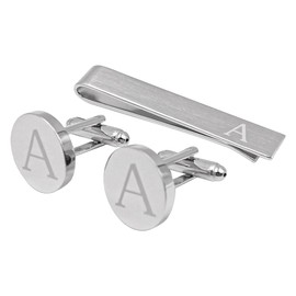 POFET Cuff Links Tie Clip Set Stainless Steel Alphabet Cuff Links Shirt Tie Suit for Business Parties Weddings - Sliver