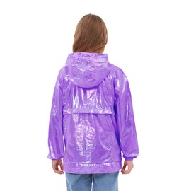 JESKIDS Girls Boys Rain Jacket Lightweight Waterproof Raincoat Breathable Windbreaker for Kids Outdoor Purple 12-13 Years