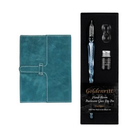 JERRY'S ARTARAMA Vintage Leather Handmade Journal and Ink Dip Pen, Refillable Notebook for Men, Perfect for Travel, Drawing, Calligraphy, and Leather Bound Grimoire, Ideal for Book Lovers - Turquoise