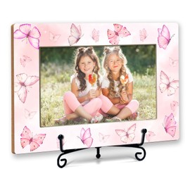 CWIOQPYI Butterfly 4x6 Picture Frame, Best Friends Photo, BFF & Friends Forever Gifts, Pink Butterfly Photo Frame, Horizontal Tabletop Desk Decor -B09