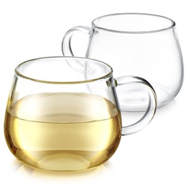 Teabloom Set of Two Premium Borosilicate Glass Tea Cups - 7 oz / 207 ml - Stain-free and Microwave Safe - Blossoms Collection