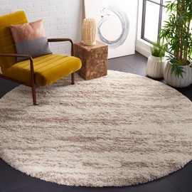 SAFAVIEH Hudson Shag Collection 7' Round Ivory/Beige SGH206B Modern Non-Shedding Living Room Bedroom 2-inch Thick Area Rug
