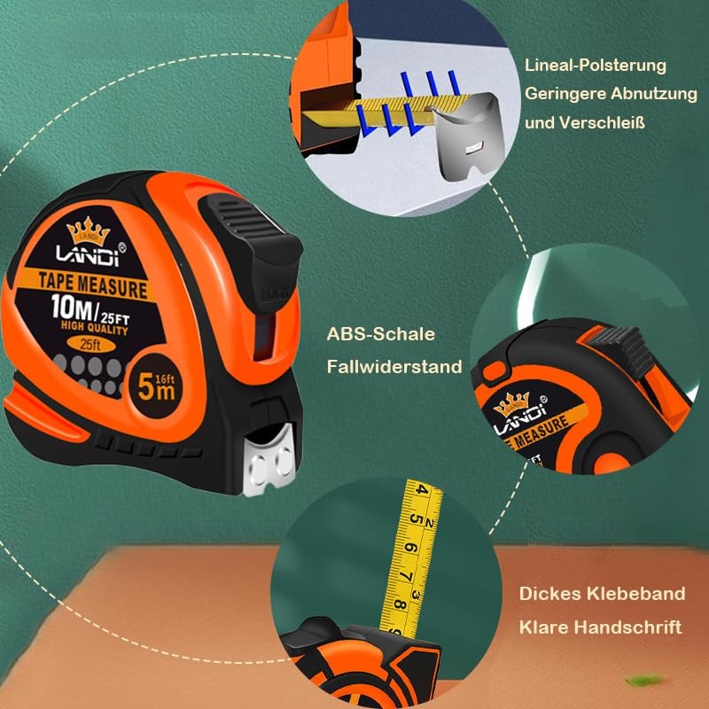 10 Meter Tape Retractable Measuring Tape Flexible with Lock Button