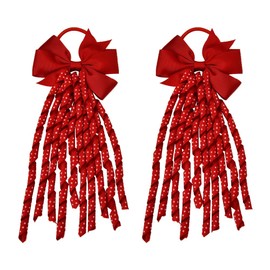 2 PCS Hair Bow Ties Elastic Korker Hair Ribbons for Girls Curly Bowknot Hair Ponytail Holder for Girls Grosgrain Bow Hair Rubber Bands, Red
