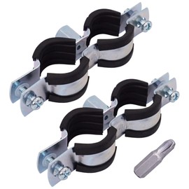 SKIR'CO (2 pcs) Double Pipe Brackets with Rubber Linings for 20-24 mm Pipes, Pipe Clamps, Pipe Supports for Wall and Ceiling Mounting