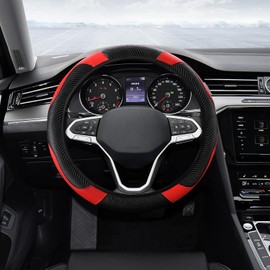 Funda para volante de coche, protector de volante, funda universal de 37-38 cm, funda de cuero, microfibra transpirable, funda para volante de fibra de carbono para mujeres (rojo)