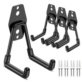 Garage Hooks Wall Mounted, 4 Pcs Heavy Duty Garage Hanger, Garage Storage Utility Hooks for Hanging Ladder, Shovels, Hoses, Garden Tools, Cords, Cables, Heavy Tools (Black, Small)